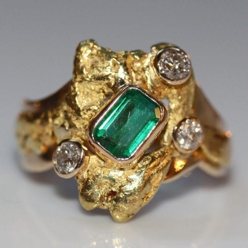 Emerald & Diamond Nugget Ring