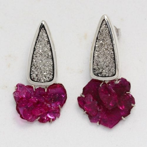 Ruby Cluster & Drusy Earrings