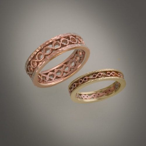 Pink Gold Filigree Wedding Bands