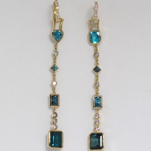 Custom Indicolite & Diamond Earring Jackets