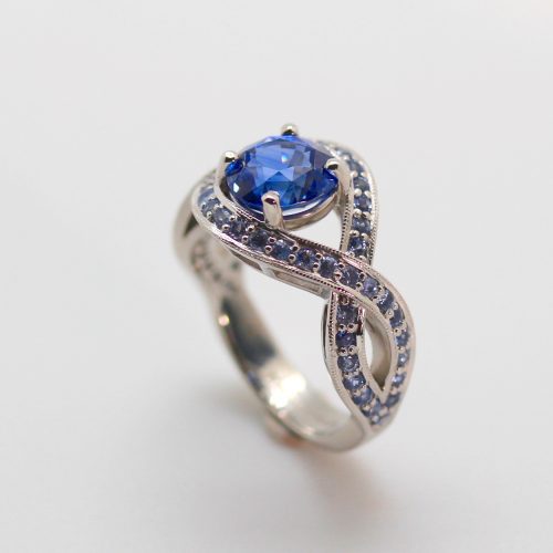 Natural Blue Sapphire Engagement Ring with Twist/Weave Band