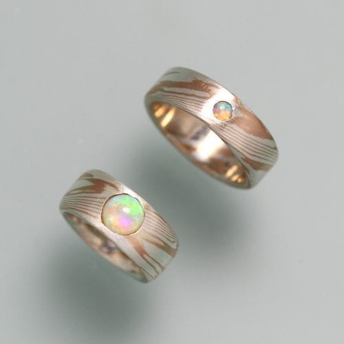 Mokume Gane Bands with Jelly Opals