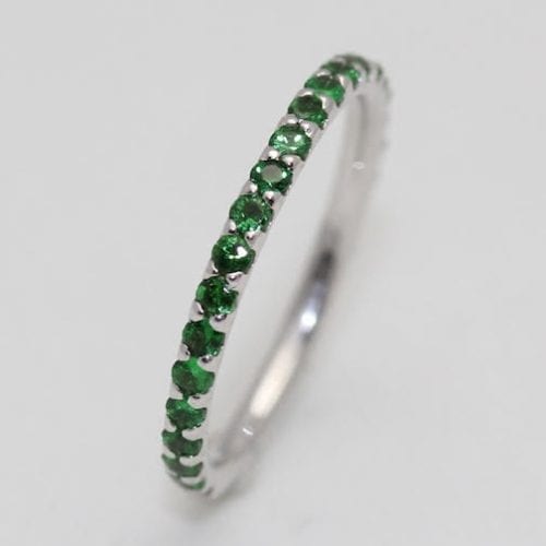 Shared Prong Ring 14K White Gold Eternity Band with Garnet