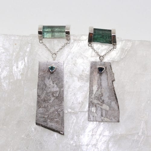 Green Tourmaline & Meteorite Earrings