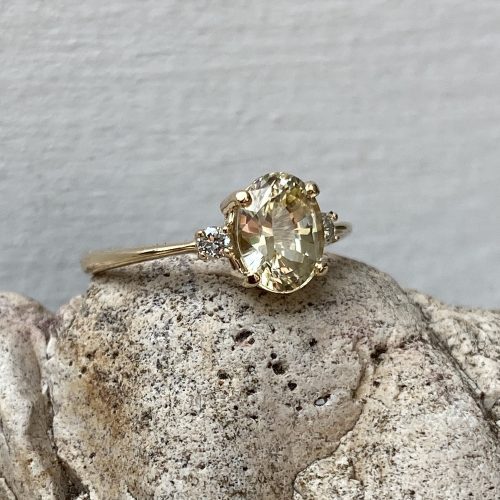 Yellow Sapphire and Diamond 18K delicate setting