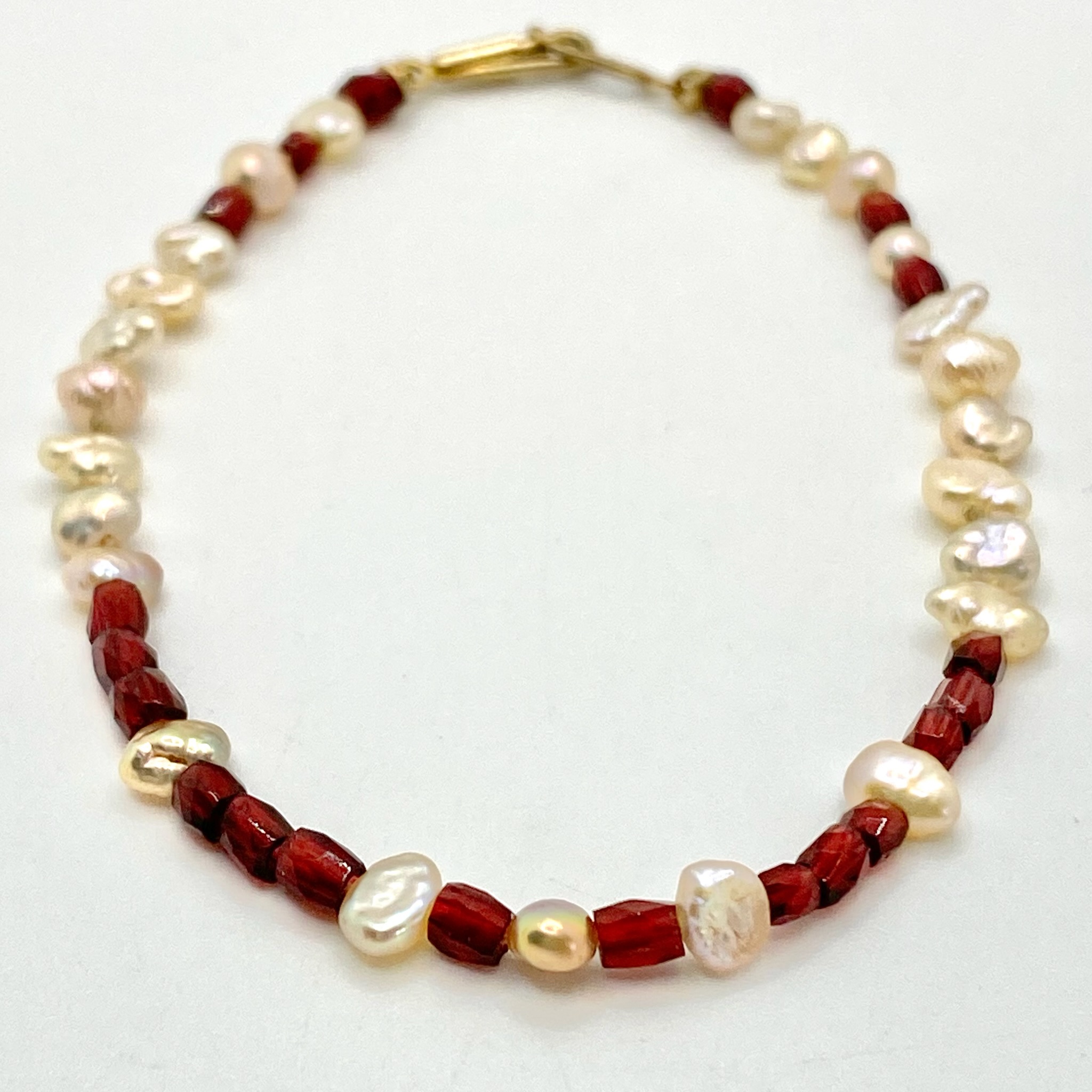 Hand cut Antique Garnet Beads and Freshwater Pearl Bracelet - Elaina Designs