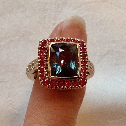 Custom Design Alexandrite, Rubies & Diamond Gold Ring