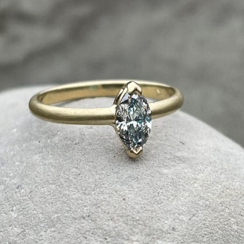 Custom Gold, Marquise Cut, Fancy Grey Color Diamond Ring