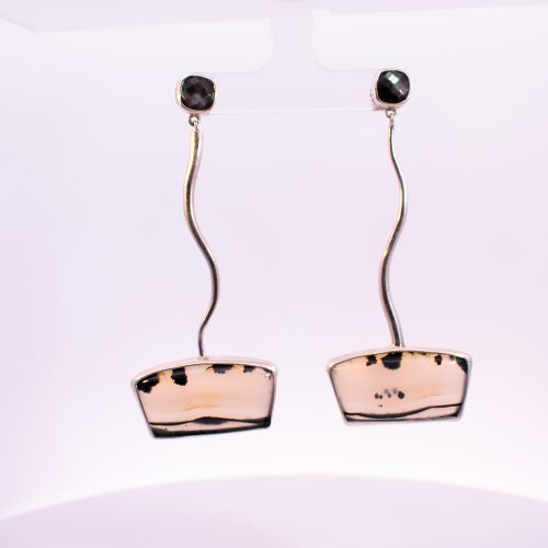 Montana Agate, Faceted Black Mother of Pearl, Sterling Earrings