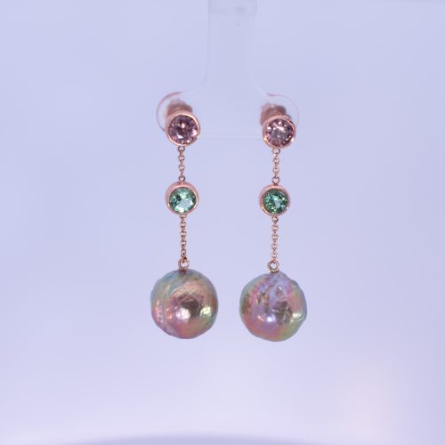 Fireball Fresh Water Pearl, Tourmaline & Zircon Earrings