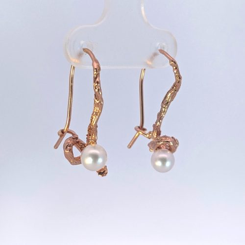 Wave Action Series, Seaweed High Luster Akoya Pearl Earrings