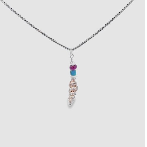 Cast Wendletrap Shell w/ Rudy, Turquoise, Akoya Pearl