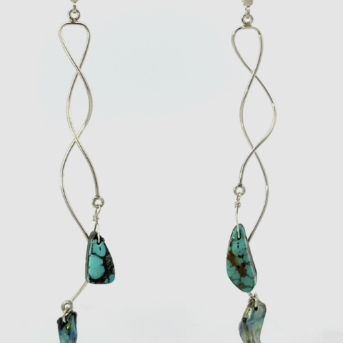 Sky-Ocean Currents Abalone Pearl and Turquoise Earrings